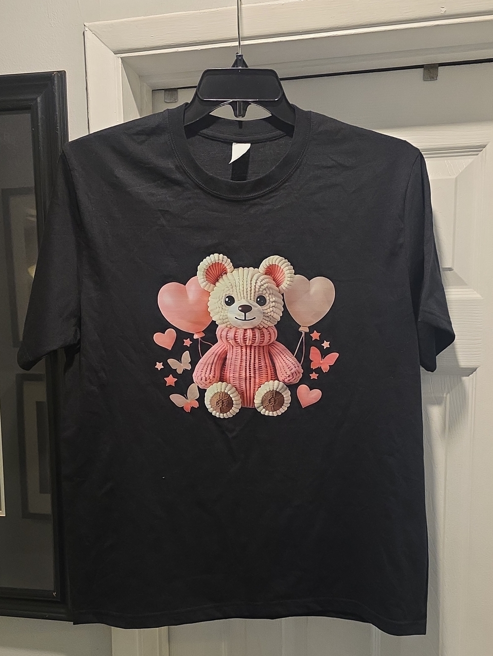 Black Tee with Pink Teddy Graphic